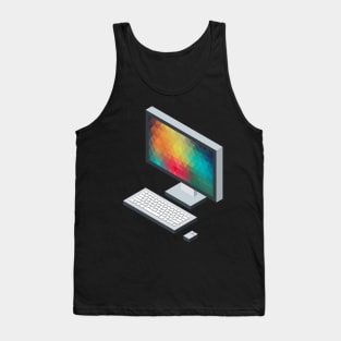 Isometric icon monitor keyboard and mouse Tank Top